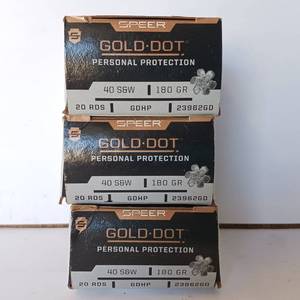 lot 276 image: 40 S&W - 3 Boxes AMMO - Gold Dot - Personal Protection - 180Gr 60 rounds total