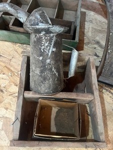 lot 4 image: Misc Lot Dodge Fender Flares Old oil can  old wood Boxes