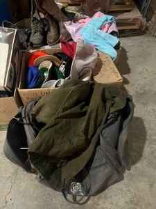 lot 20 image: lot of  Hats   military cloths   boots and more