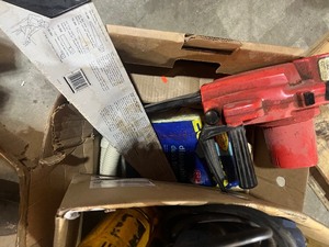 lot 14 image: box of cordless and corded tools