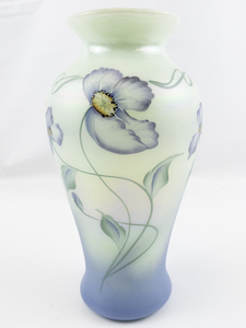 lot 25B image: FENTON 9.5 Opaque Sea Green Glass Floral Hand Painted Vase LIMITED EDITON #449500