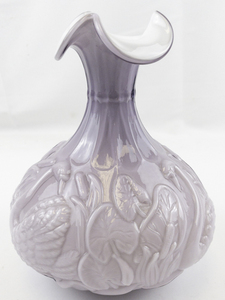 lot 26E image: FENTON 8 95th Anniversary Lavender Overlay Waterlily Swan Vase.