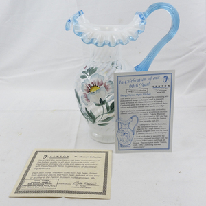 lot 27 image: FENTON 9 Poppy Spiral Optic 90th Anniversary Hand painted Pitcher. -Measures 9.5x7.5