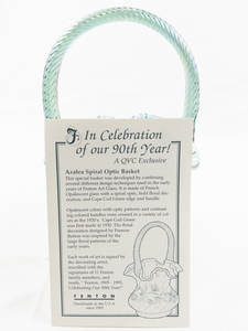 lot 28 image: 1995 FENTON 8.5 90th Anniversary Azalea Spiral Optic Signed Hand pained Basket.