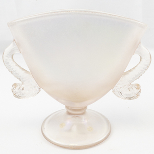 lot 29A image: 1980 FENTON Velva Rose Stretch Vase with Dolphin Handle.