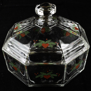 lot 37 image: PORSGGRUND Red Hearts & Pines Candy Dish with Lid.