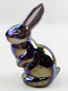 lot 36 image: FENTON 3 Plum Carnival Miniature Bunny Figurine.