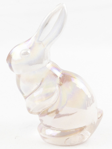 lot 36A image: FENTON Pink Iridescent Bunny Figurine. (Has Original Box)