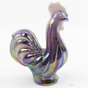 lot 36C image: FENTON 3 Plum Carnival Miniature Rooster Figurine. (Has Original Box)