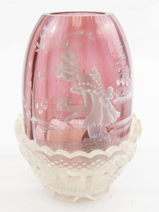 lot 39A image: FENTON 5 Mary Gregory Cranberry Hand painted Fairy Light.