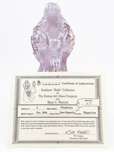 lot 39B image: Oct. 1994 FENTON Mary C. Walrath Rose Magnolia Stephanie Hand Painted Magnolia Southern Belle. Edition #5 No. 029