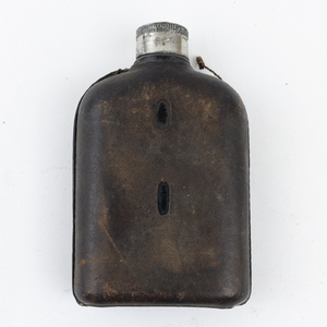 lot 56 image: Small Vintage Leather Covered Glass Hip Flask