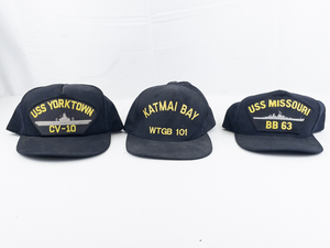 lot 97 image: Group of 3 Military Baseball Caps - USS Missouri, USS Yorktown, & Katmai Bay