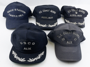 lot 98 image: Group of 5 U.S. Coast Guard Auxiliary Navy Baseball Caps