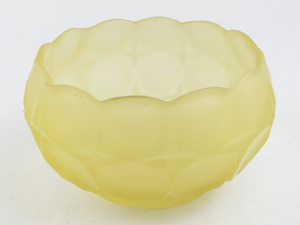 lot 152 image: 5 12Vintage Frosted Satin Yellow Glass Scalloped Edge BowlCandy Dish