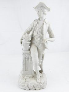 lot 161 image: 15 12 English Parian Porcelain Figure with Potted Plant