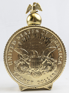 lot 173 image: Vintage Avon 1866 Twenty Dollar Gold Piece Windjammer After Shave Decanter with Original Packaging.
