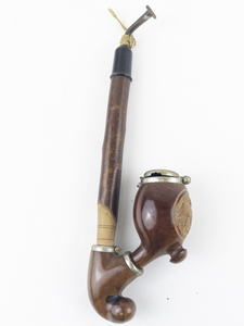 lot 202 image: BRUYERE GARANTIE Black Forest Briar Wood Wooden Pipe with ElkDeer Carving - Three Detachable Parts