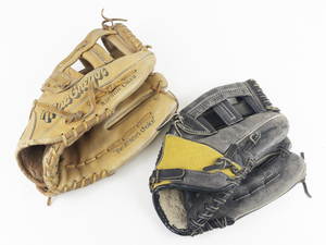 lot 213 image: MacGregor 55 Mult-Flex Action Deep Grip Pocket Rawhide Laced Baseball Glove & Regent Baseball Glove