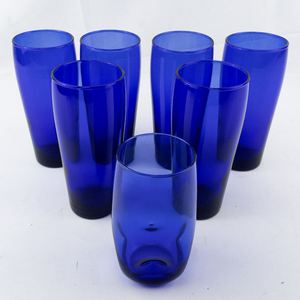 lot 20 image: Set of 6 CRISTAR Cobalt Blue Rounded Top Highball Glasses.