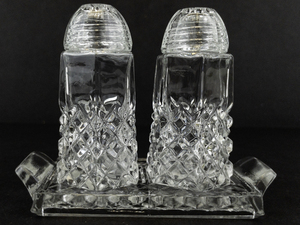 lot 245 image: Vintage Bohemian Cut Crystal Salt & Pepper Shakers with Tray