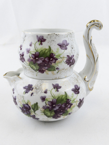 lot 253 image: LEFTON Stacking Hand Painted Violet Teapot & Cup Set #958