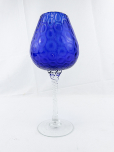 lot 260 image: EMPOLI Italy Cobalt Blue Optic Long Twisted Stem Thumbprint Coin Glass Chalice