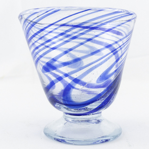 lot 263 image: Hand Blown Cobalt Blue & Clear Swirl Footed Drinking Glass.
