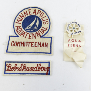 lot 275 image: Minneapolis Aquatennial Committeeman Patch, Personalized Patch & Aqua Teens Host PinRibbon