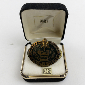 lot 291 image: This Well Defend Personnel Crest Shield Lapel Pin with Case