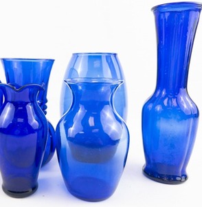 lot 20A image: Group of 5 Cobalt Blue Various Vases
