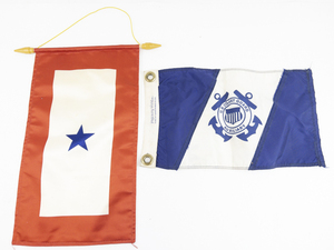 lot 306 image: One Blue Star Active Service Military Double Sided Banner & US Coast Guard Auxiliary Flag