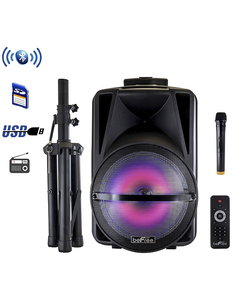 lot 152 image: beFree Sound 12 Bluetooth Portable PA Speaker with Lights, Wireless Mic and Stand