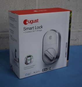 lot 49 image: August Smart Lock - Home Security Bluetooth Wi-Fi Bridge (Nickel) Door Lock System - New in Box  Model ASL-3B AC-R1