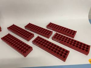 lot 54 image: Lot of 6 - Supelco 2-3201 Red Polypropylene Space-Saver 17mm Vial Storage Racks - Great for Small Parts Sorting