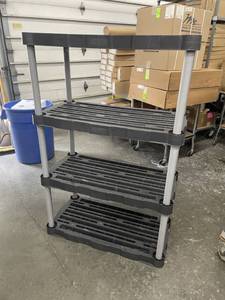lot 82 image: Rubbermaid 4-Shelf Plastic Shelving Unit - 36 Wide x 18 Deep x 55 Tall