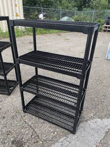 lot 84 image: Freestanding Plastic 4-Shelf Utility Shelf  Shelving Unit - 36 Wide x 18 Deep x 54 Tall