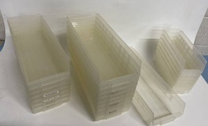 lot 87 image: Lot of 24 Quantum Systems Plastic Storage Bins  Semi-Transparent Organizers