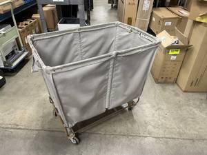 lot 91 image: Vintage Meese Shamrock Laundry Cart  Hamper  Rolling Basket - Mail-Type Cart
