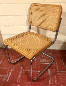 lot 82 image: Vintage Cane Cantilever Side Chair w Chrome Frame