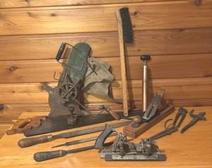 lot 134 image: Vintage Tools including Saw, Files, Planer, Shop Brush and More