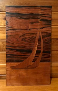 lot 142 image: Mid Century Wooden Sailboat Motif Wall Decor