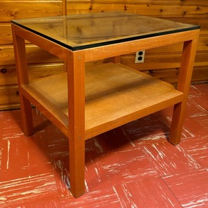 lot 201 image: Mid Century Glass Top Accent Table