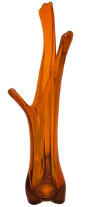 lot 36 image: Mid Century Orange Glass Vase  Mid Century Three Finger Swung Glass Vase