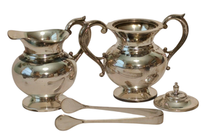 lot 8 image: Stunning Boxed Sterling Silver Creamer & Sugar Bowl Set with Tongs