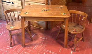lot 209 image: Charming Wooden Vintage Childrens Table with Two Chairs