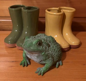 lot 223 image: Darling Rain Boot Vases  Planters and Fun Frog