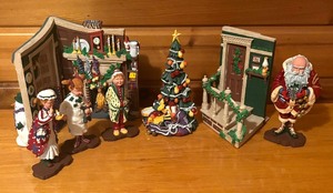 lot 229 image: Department 56 Figurines and Backgrounds including Down the Chimney, Billy, Mary Joe, Santa, Staircase and More
