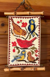 lot 257 image: Petite Bird Motif Needlepoint Tapestry