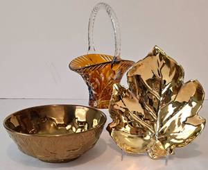 lot 236 image: Vintage Treasures including a Vintage Amber Cut to Clear Glass Basket and More